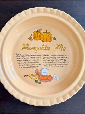 Vintage Pumpkin Pie Recipe Dish Ceramic  Baking Pie Plate Ltd Commodities 1990